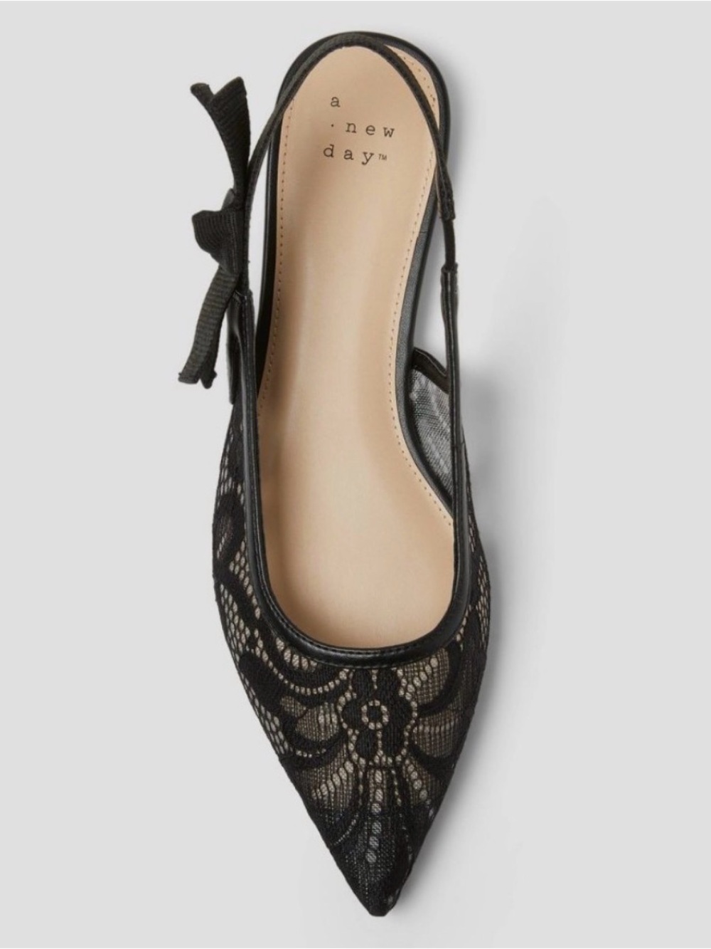 Women London Lace Sling Back Bow Flats - A New Day Black